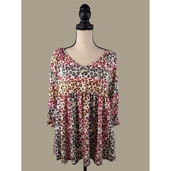 Honeyme Animal Print Babydoll Blouse Size Small NWT - Picture 1 of 10